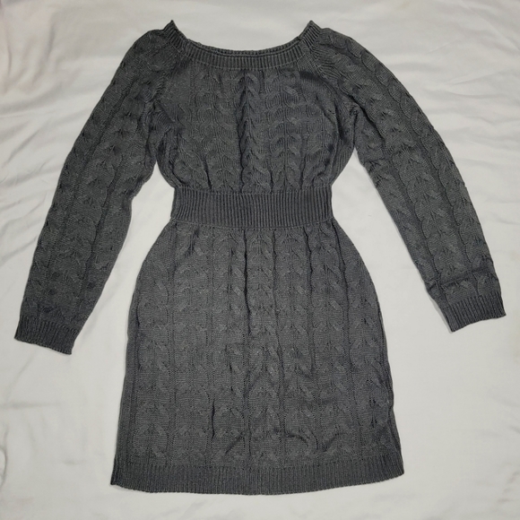 Women's Cable Knit Bodycon Sweater Dress. Grey, Sz L (8/10) - Picture 2 of 3